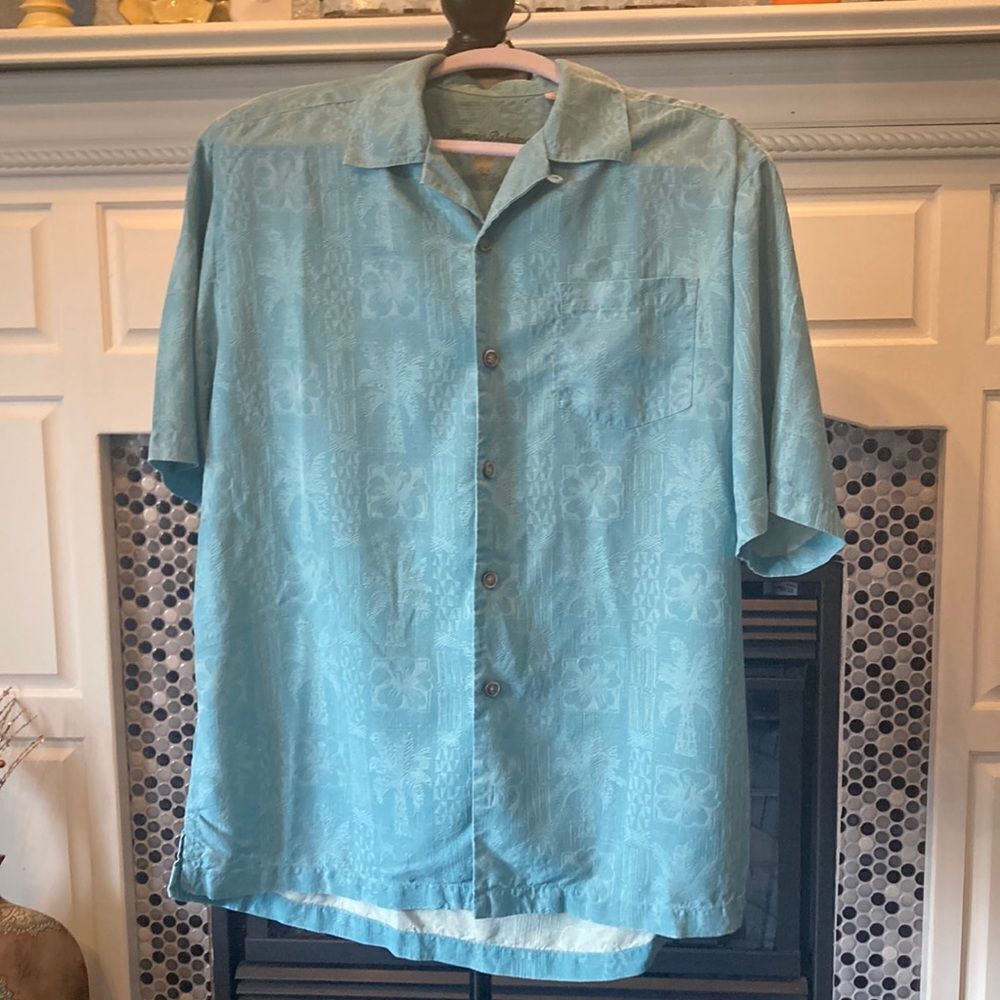 Tommy‎ Bahama bluish green button down shirt, size medium, good used condition
